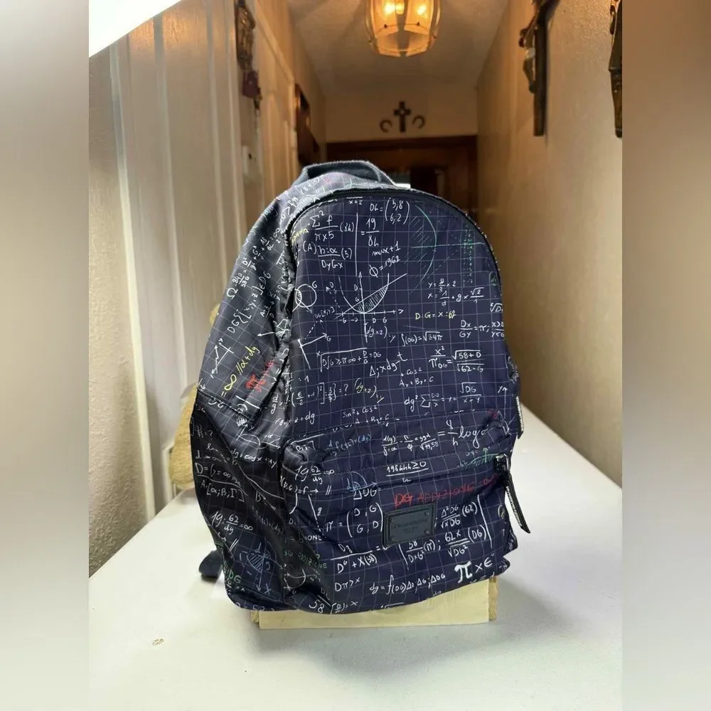 Dolce & Gabbana Blue algebra print Backpack with White and Red Accents